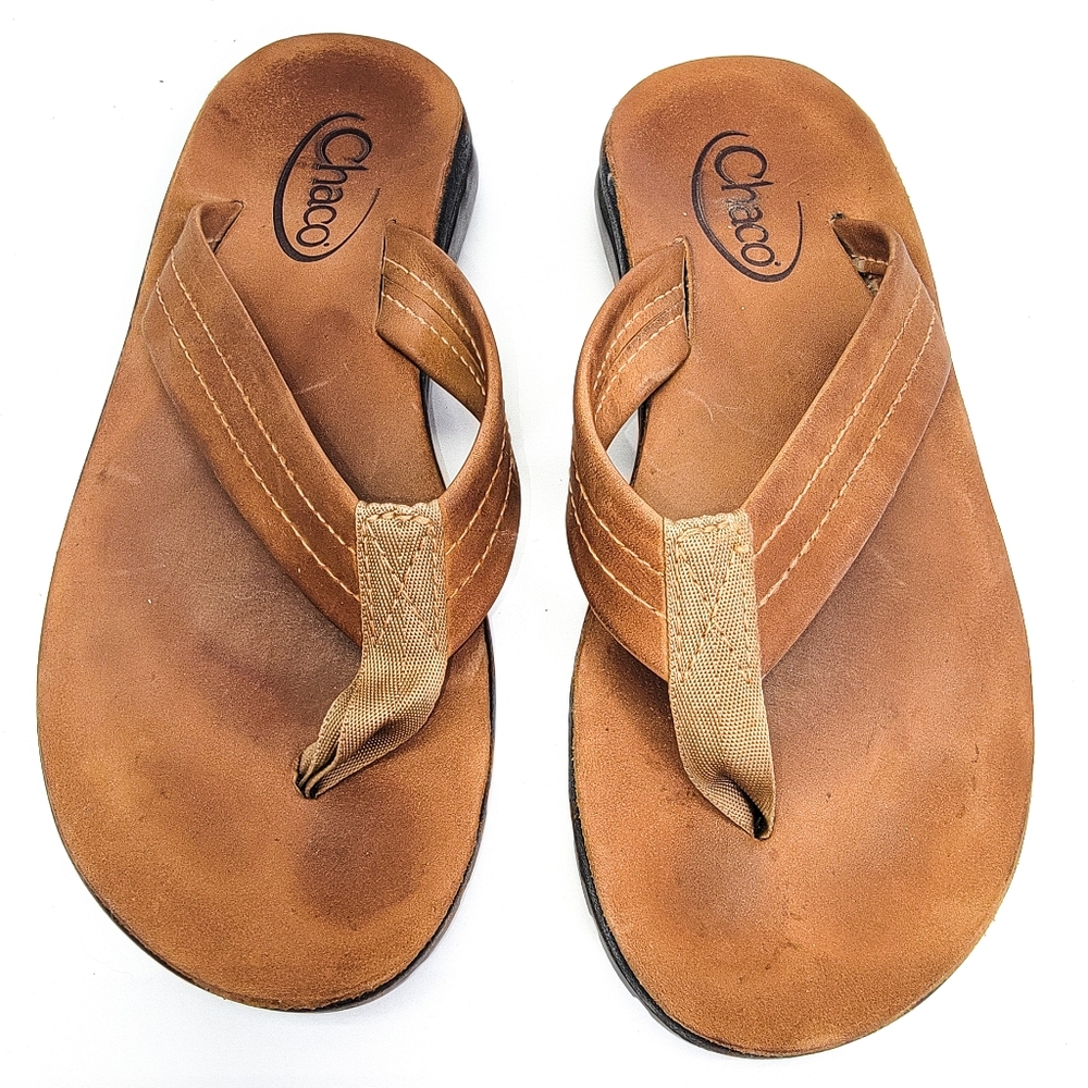 Chaco Vibram Women Sz.6 Brown Vegan Leather Thong Flip Flop Sandals - Picture 7 of 8
